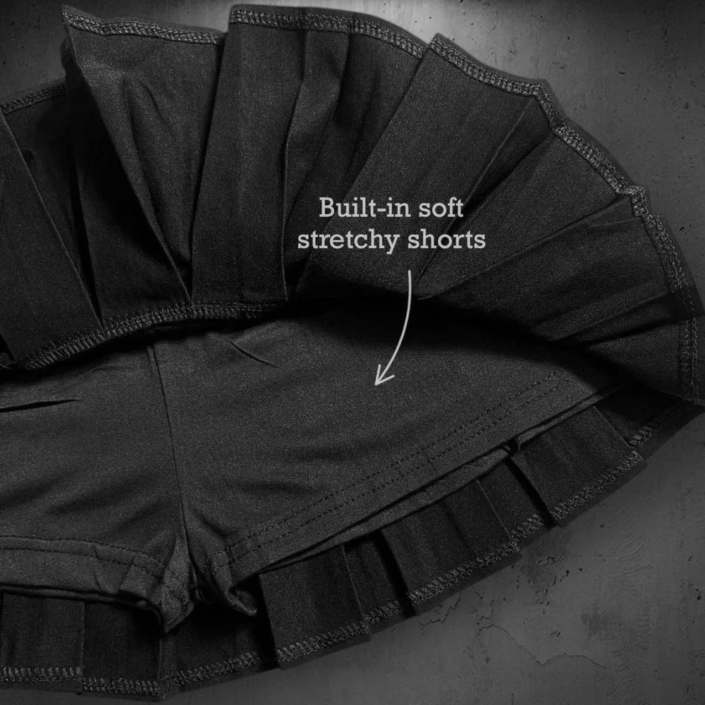 New Studded Pleated Mini Skort Skirt XS Black Gunmetal Punk Goth Concert Baddie